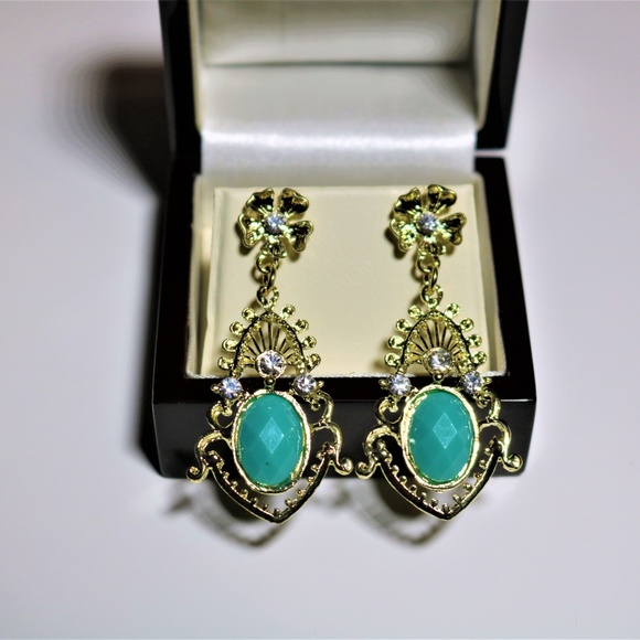 Teal Dangle Earrings - Picture 2 of 3